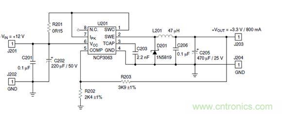 Buck電路應用實例-輸入9～12V，輸出3.3V 800mA電路