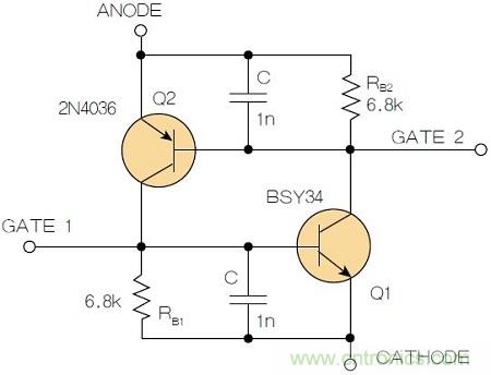 圖2：增加兩個電容值為1nF的SMD陶瓷電容器后，可以在ΔV達到10V的情況下防止導(dǎo)通。